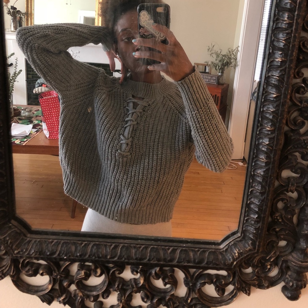 Chunky knit lace up sweater